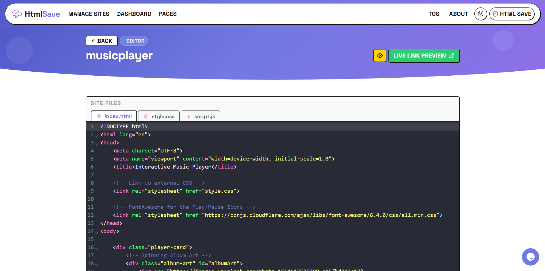 HTML Save : Host HTML WebPage online