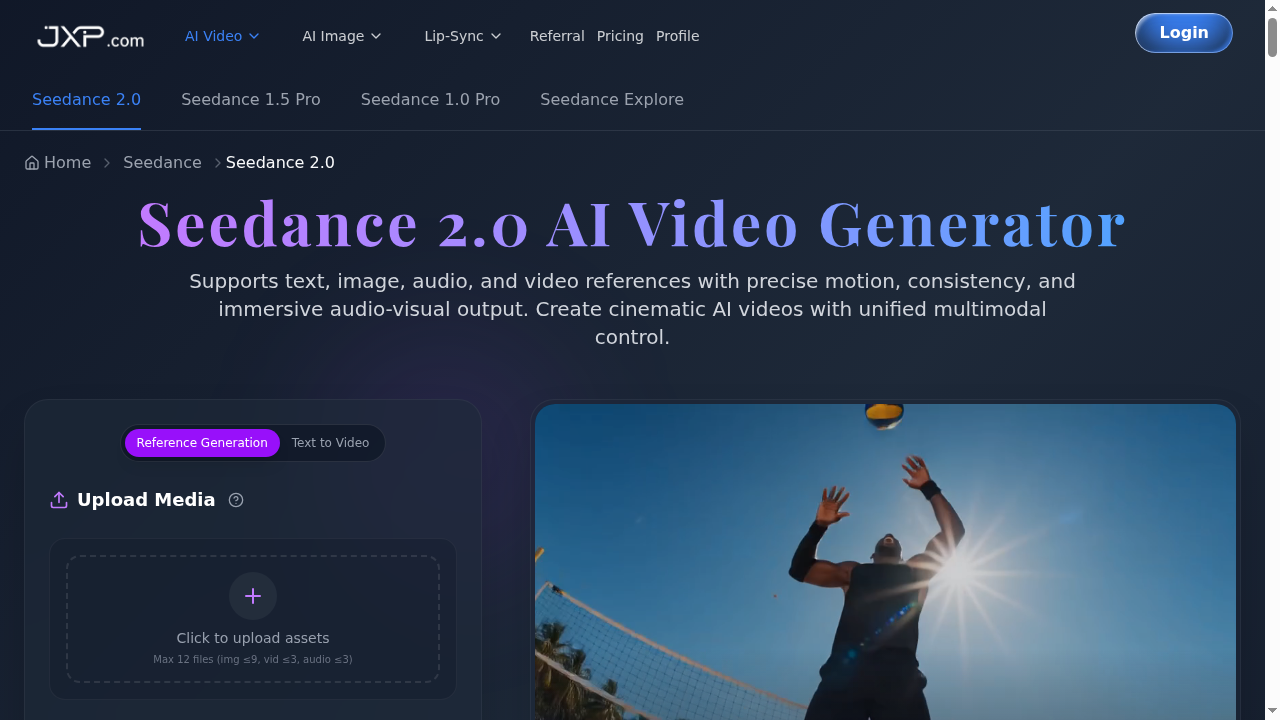 JXP Seedance 2.0 AI Video Generator