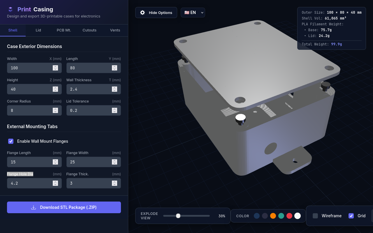 PrintCasing - 3D Parametric Enclosure Generator for 3D Printing