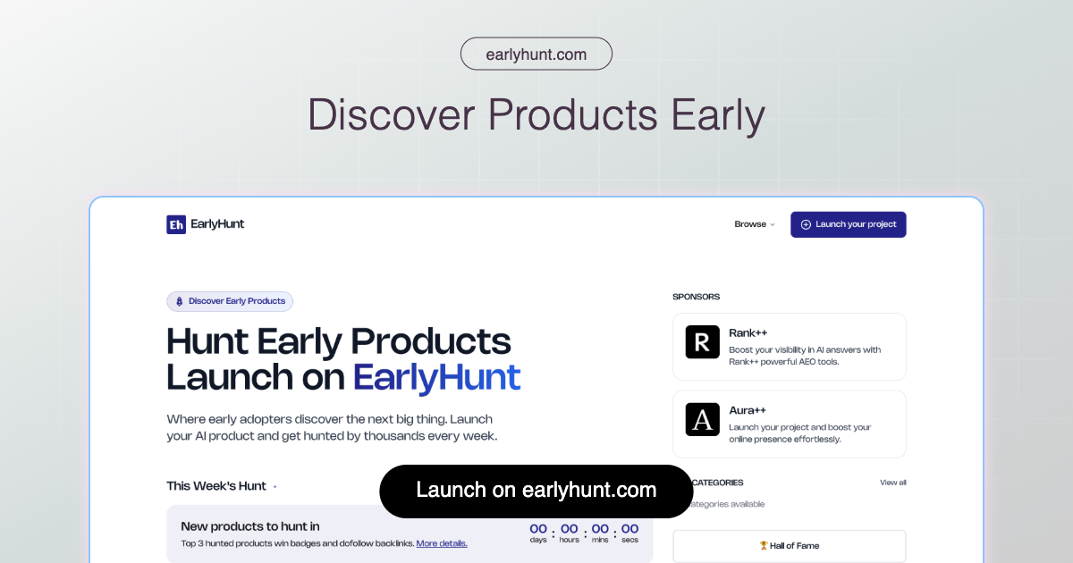 EarlyHunt - Hunt Early AI Products & Launches | Weekly Discovery | EarlyHunt
