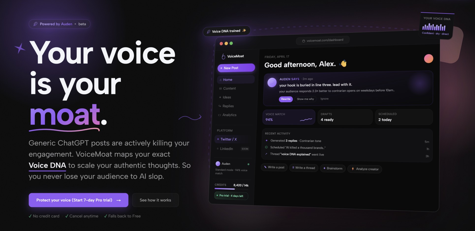VoiceMoat: Your voice is your moat.