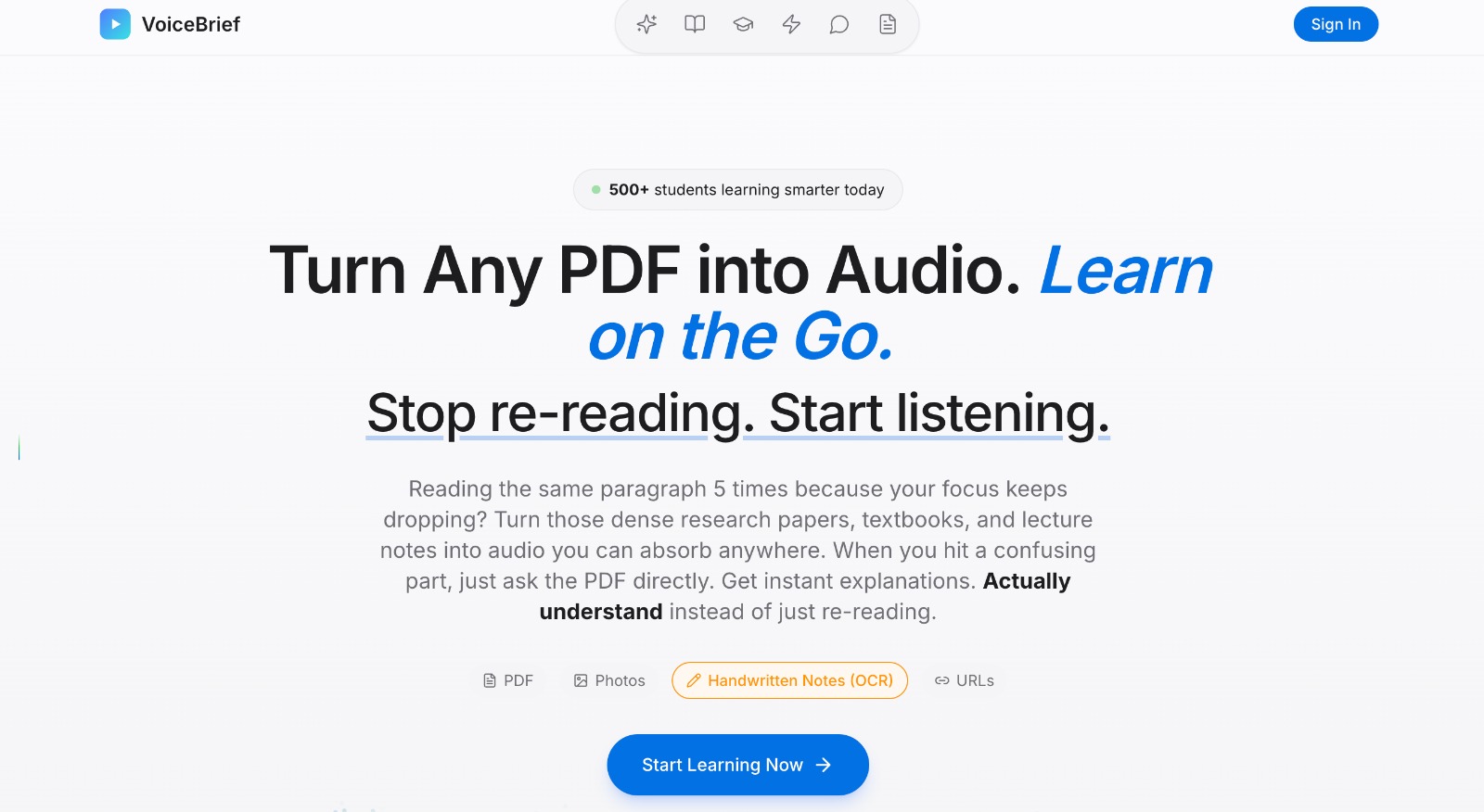 PDF to Audio Converter - Free AI Text to Speech | VoiceBrief