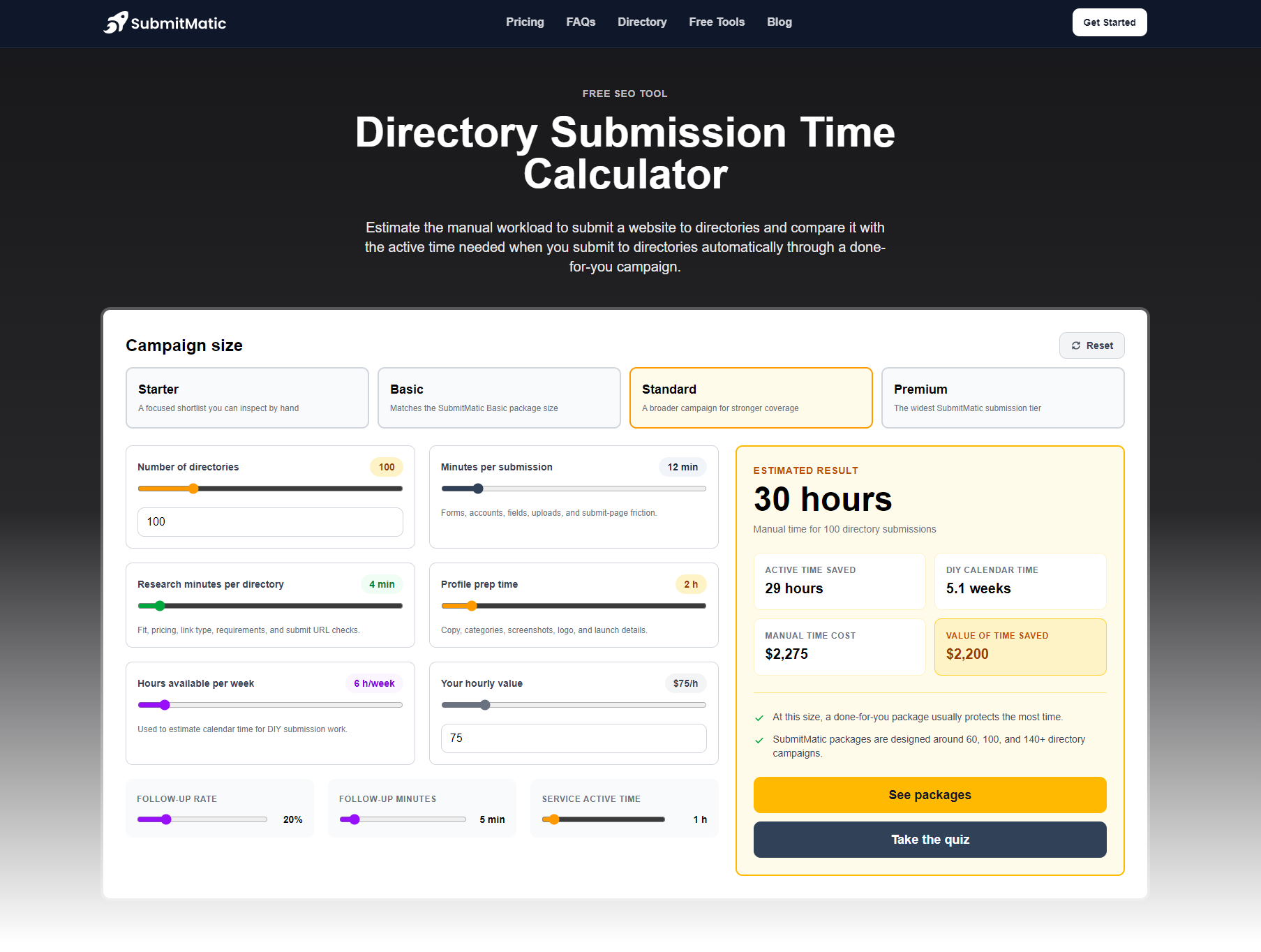 Directory Submission Time Calculator