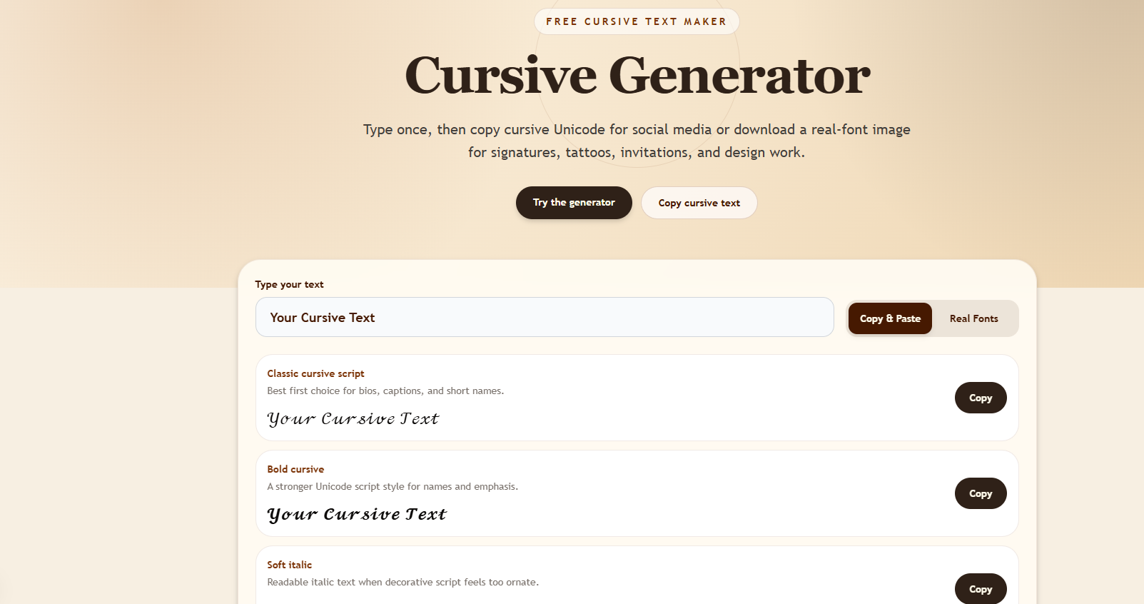 Cursive Generator - Free PNG, SVG & Copy Paste | Cursive Generators