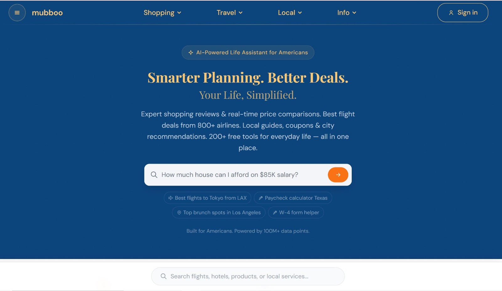 Mubboo.com — American AI Life Assistant | Best Deals & Tools for Shopping, Travel and Local Life