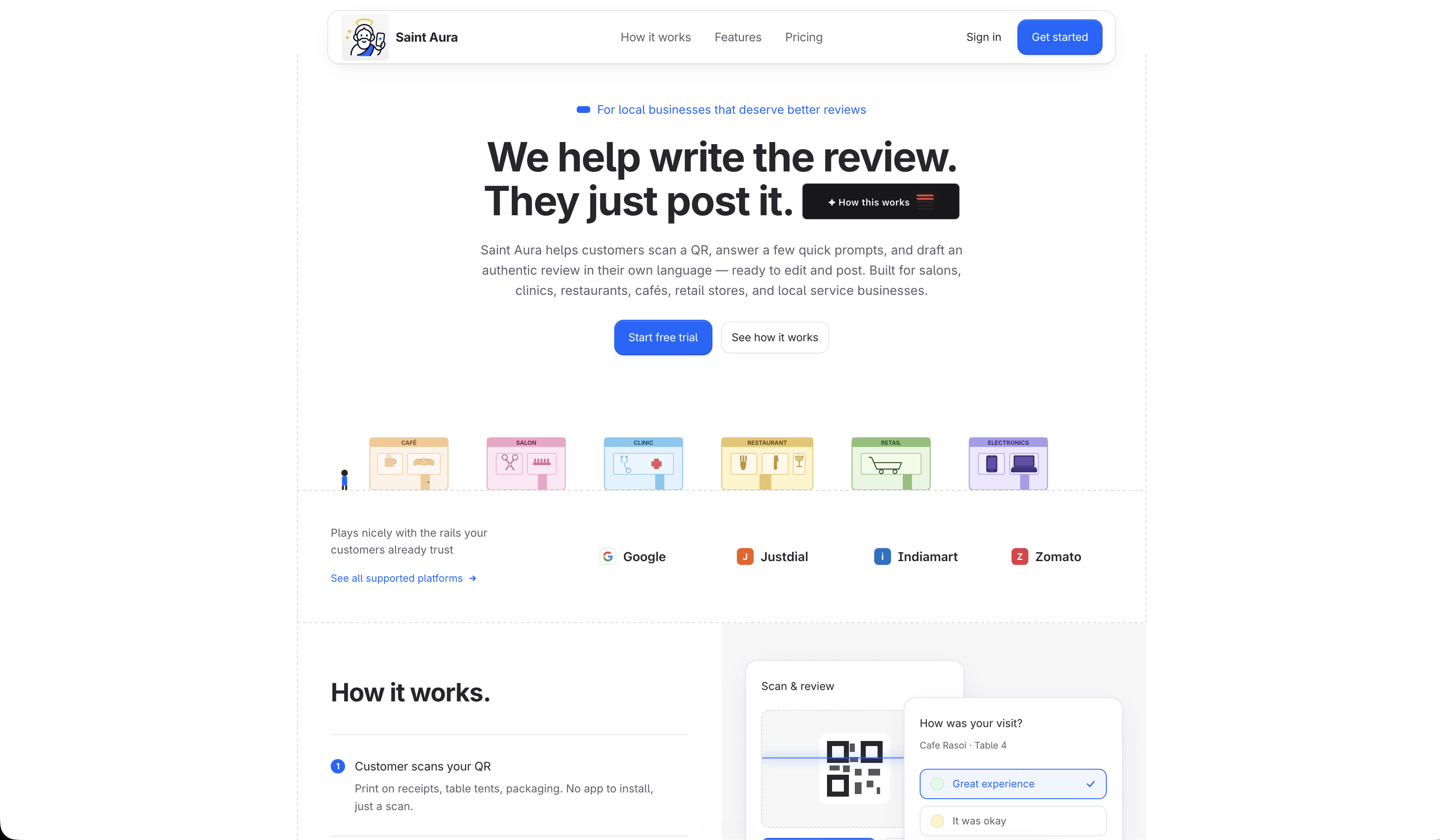 Saint Aura | QR Review Collection & AI-Assisted Customer Feedback