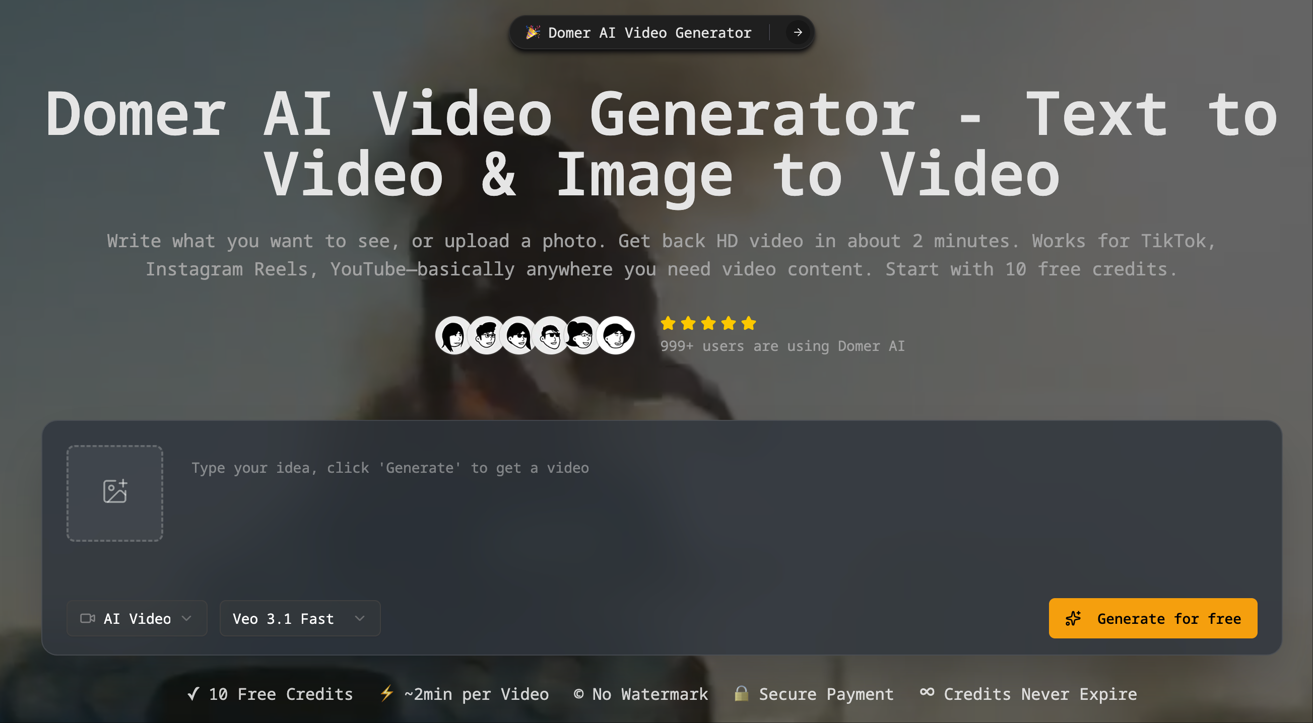 Domer AI - Free AI Video Generator | Text & Image to Video