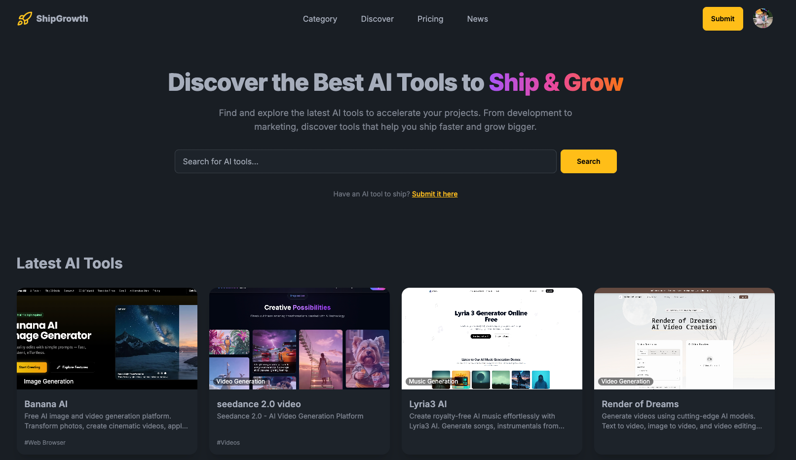 ShipGrowth - Discover, Compare & Submit Best AI Tools