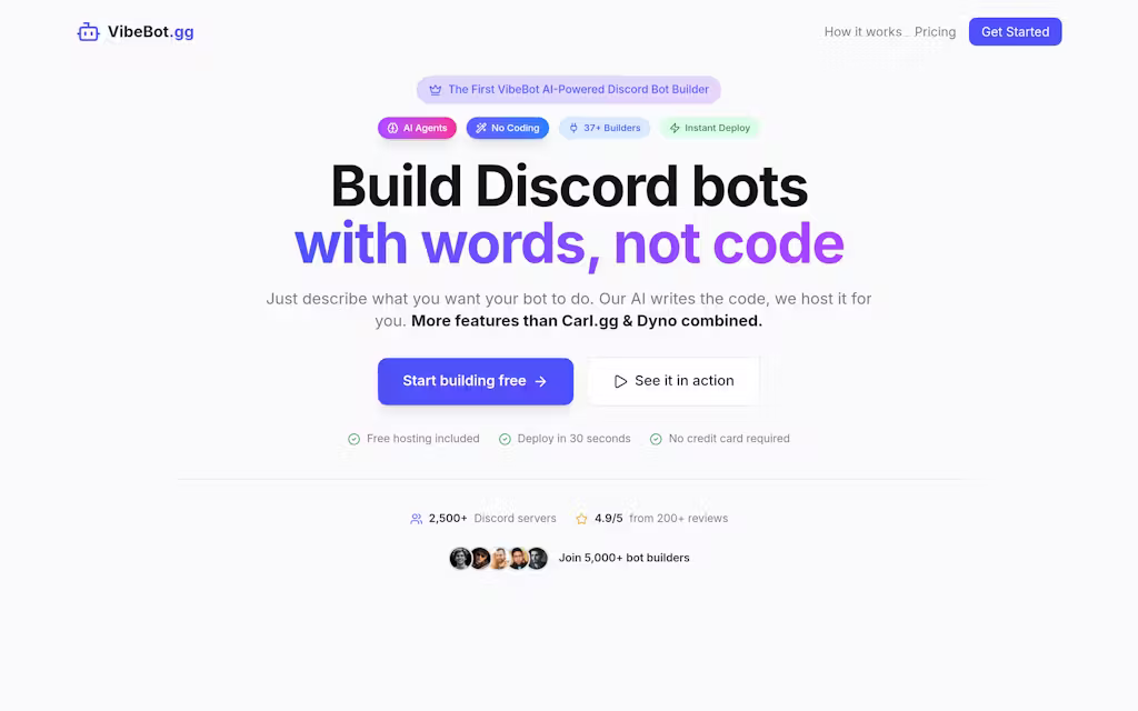 VibeBot - AI Discord Bot Maker | No Coding Required