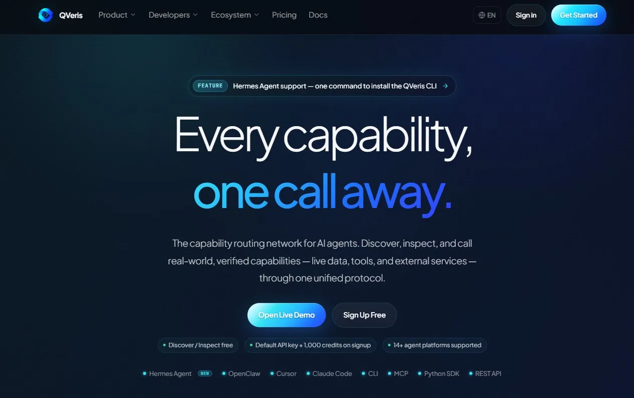 QVeris — Every capability, one call away | AI agent tools