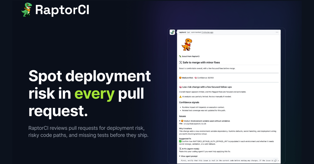 RaptorCI | Spot deployment risk in every pull request.RaptorCI