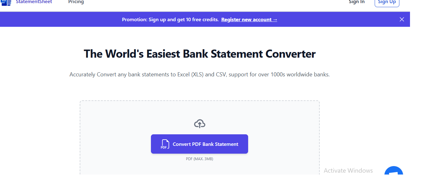 Convert PDF Bank statements to Excel or CSV