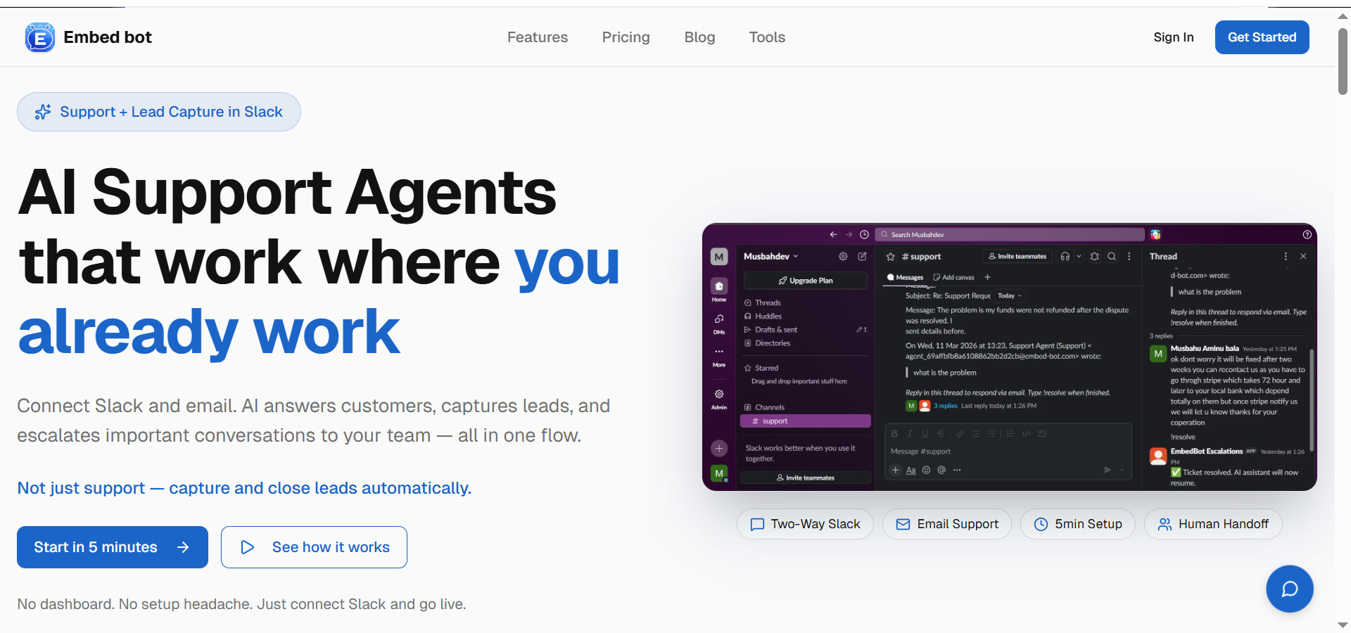 Embed-Bot - AI Customer Support for Chat & Email